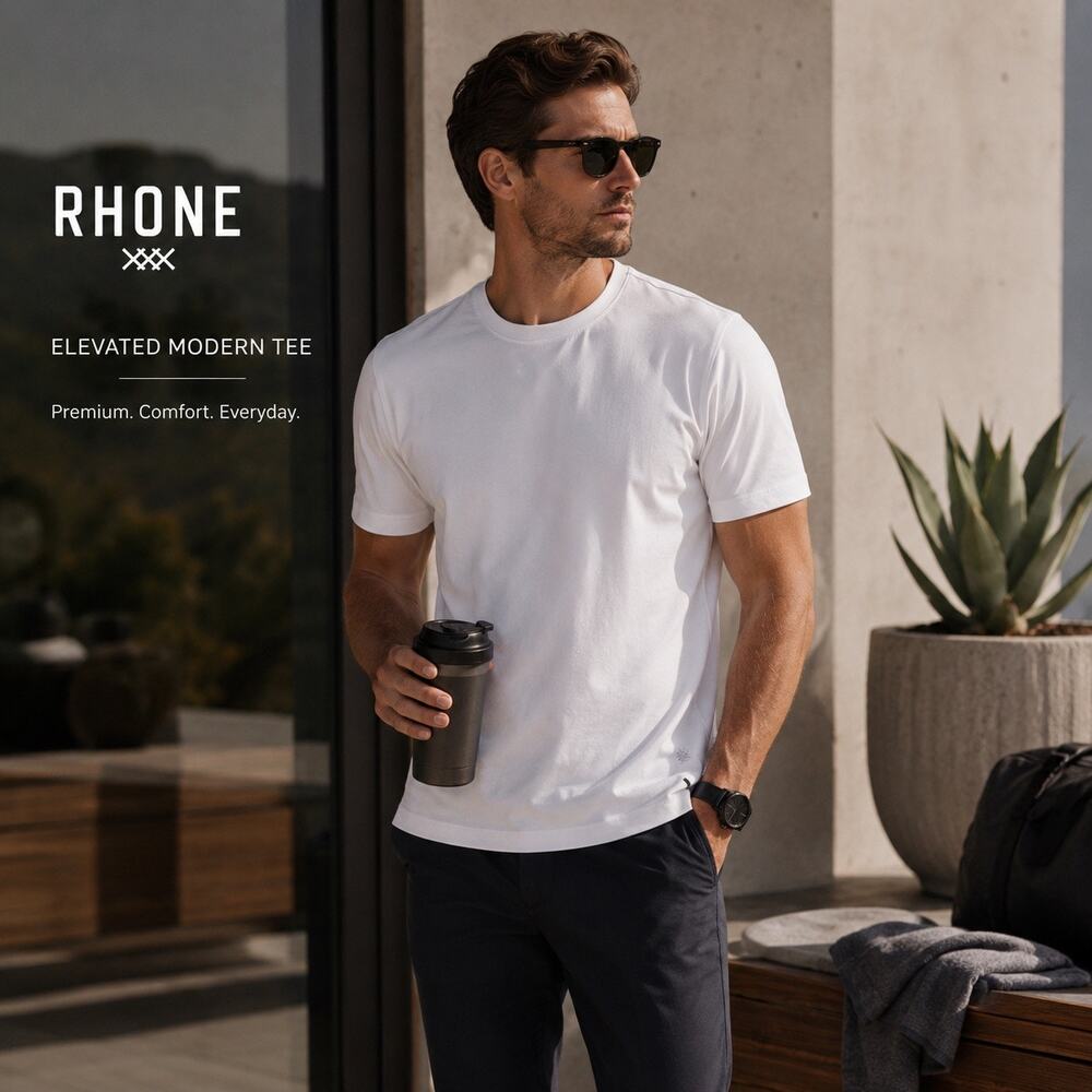 Rhone Elevated Modern Tee Men’s L White Performance Luxury T-Shirt Silk Blend